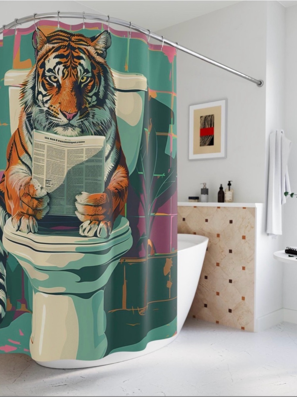 Tiger Print Shower Curtain in Green